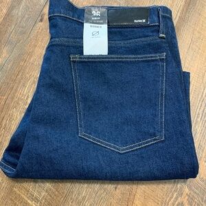 NEW Hurley Slim Fit Worker Denim Work Blue Jeans Stretch Sz 36x30 Dark Wash Flex